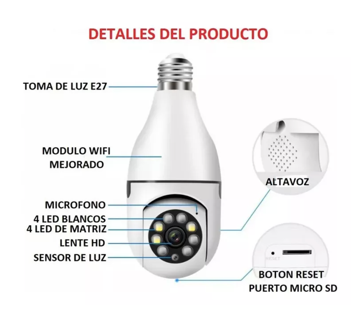 NUEVA CAMARA DE SEGURIDAD TIPO BOMBILLO 360 !! 📷🔄