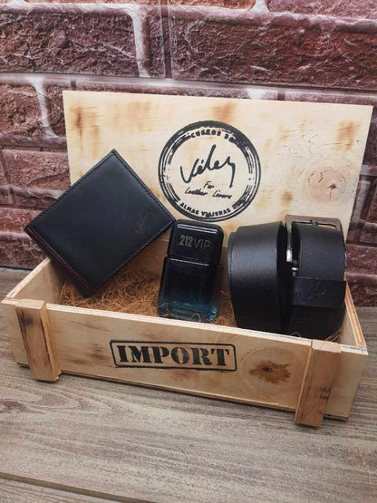 Nuevo COMBO para hombre, correa y billetera Cuero Genuino con loción y caja especial. 🔥🎁