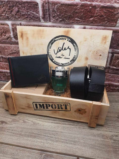 Nuevo COMBO para hombre, correa y billetera Cuero Genuino con loción y caja especial. 🔥🎁