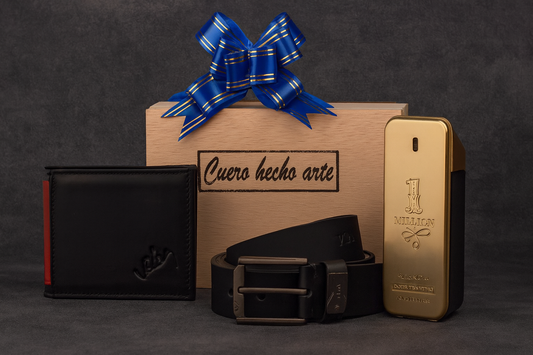 Nuevo COMBO para hombre, correa y billetera Cuero Genuino con loción y caja especial. 🔥🎁